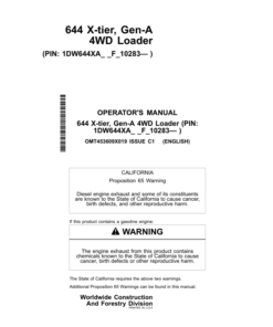 John Deere 644 X Loaders Operator's Manuals (OMT453609X019)