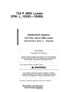 John Deere 724 P Loaders Operator's Manuals (OMT453610X019)
