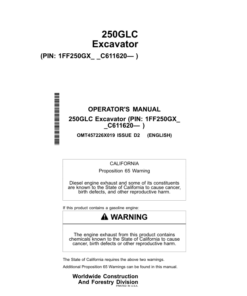 John Deere 250GLC Excavators Operator's Manuals (OMT457226X019)
