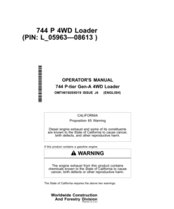 John Deere 744 P Loaders Operator's Manuals (OMT461920X019)