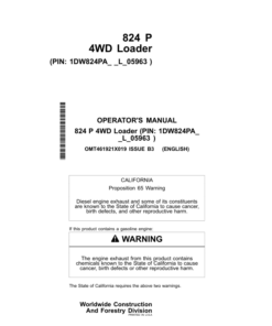 John Deere 824 P Loaders Operator's Manuals (OMT461921X019)