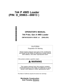 John Deere 744 P Loaders Operator's Manuals (OMT461923X019)