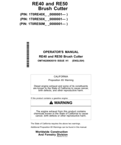 John Deere RE40, RE50 Attachments Operator's Manuals (OMT462896X019)