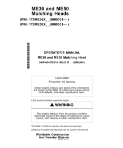 John Deere ME36, ME50 Attachments Operator's Manuals (OMT463427X019)