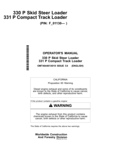 John Deere 330 P, 331 P Skid Steers Operator's Manuals (OMT464481X019)