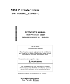 John Deere 1050 P Crawler Dozers Operator's Manuals (OMT466981X019)