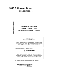 John Deere 1050 P Crawler Dozers Operator's Manuals (OMT466982X019)