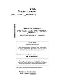 John Deere 210L Tractor Loader Operator's Manuals (OMT467848X019)