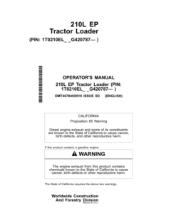 John Deere 210L EP Tractor Loader Operator's Manuals (OMT467849X019)