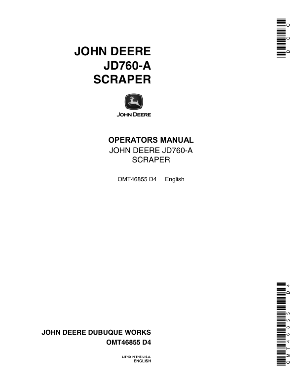John Deere 760A Scrapers Operator's Manuals (OMT46855)