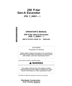 John Deere 250 P Excavators Operator's Manuals (OMT471167X019)