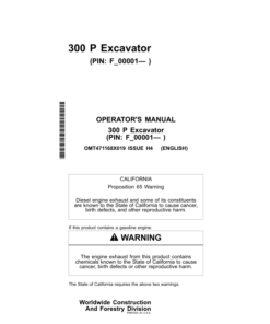 John Deere 300 P Excavators Operator's Manuals (OMT471168X019)