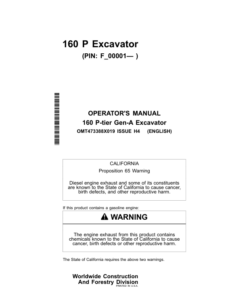 John Deere 160 P Excavators Operator's Manuals (OMT473388X019)