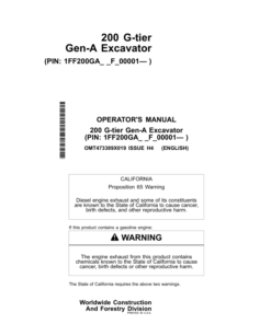 John Deere 200 G Excavators Operator's Manuals (OMT473389X019)