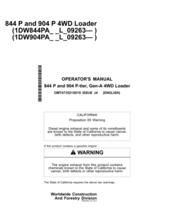 John Deere 844 P, 904 P Loaders Operator's Manuals (OMT473521X019)