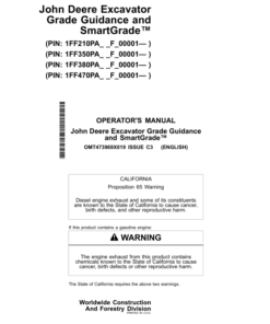 John Deere 210 P, 350 P, 380 P, 470 P Excavators Operator's Manuals (OMT473969X019)