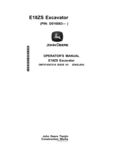 John Deere E18ZS Excavators Operator's Manuals (OMT474367X19)