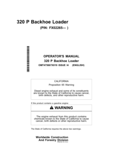 John Deere 320 P Backhoe Loaders Operator's Manuals (OMT475667X019)