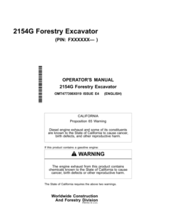 John Deere 2154G Forestry Excavator Operator's Manuals (OMT477398X019)