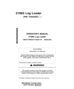 John Deere 2156G Forestry Excavator Operator's Manuals (OMT477400X019)