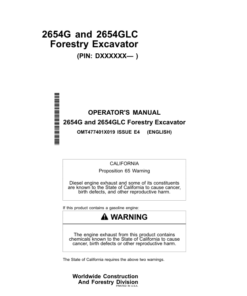 John Deere 2654G, 2654GLC Forestry Excavator Operator's Manuals (OMT477401X019)