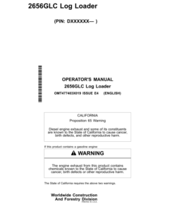 John Deere 2656GLC Log Loaders Operator's Manuals (OMT477403X019)