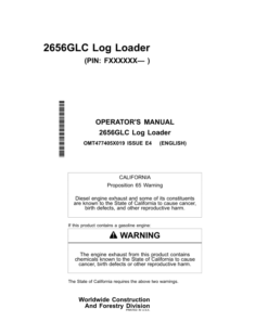 John Deere 2656GLC Log Loaders Operator's Manuals (OMT477405X019)