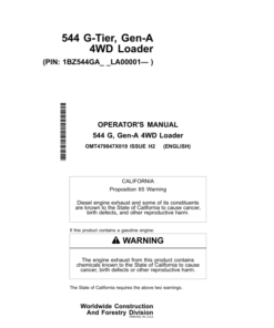John Deere 544 G Loaders Operator's Manuals (OMT479847X019)