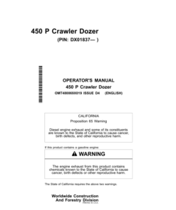 John Deere 450 P Crawler Dozers Operator's Manuals (OMT480069X019)