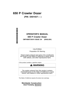John Deere 650 P Crawler Dozers Operator's Manuals (OMT480073X019)