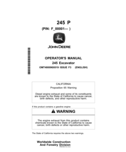 John Deere 245 P Excavators Operator's Manuals (OMT480096X019)