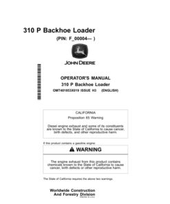John Deere 310 P Backhoe Loaders Operator's Manuals (OMT481853X019)