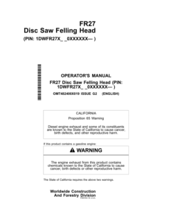 John Deere FR27 Felling Heads Operator's Manuals (OMT482400X019)