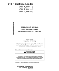 John Deere 310 P Backhoe Loaders Operator's Manuals (OMT482999X019)