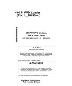 John Deere 444 P Loaders Operator's Manuals (OMT483916X019)