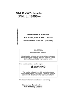 John Deere 524 P Loaders Operator's Manuals (OMT483917X019)