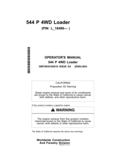 John Deere 544 P Loaders Operator's Manuals (OMT483918X019)