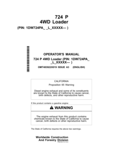 John Deere 724 P Loaders Operator's Manuals (OMT483922X019)