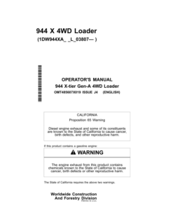 John Deere 944 X Loaders Operator's Manuals (OMT485607X019)