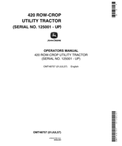 John Deere 420 Row-Crop Utility Tractor (125001-) Operator's Manual (OMT48757)