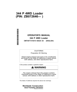 John Deere 344 P Loaders Operator's Manuals (OMT487737X019)