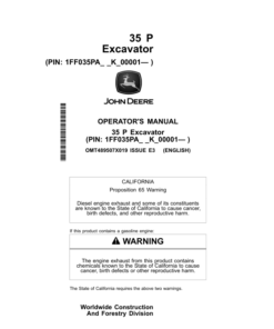 John Deere 35 P Excavators Operator's Manuals (OMT489507X019)