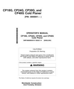 John Deere CP18G, CP24G, CP30G, CP40G Worksite Pro Attachments Operator's Manuals (OMT490696X019)