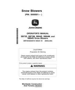 John Deere SB72E, SB72M, SB84E, SB84M, SB84S Worksite Pro Attachments Operator's Manuals (OMT493620X019)