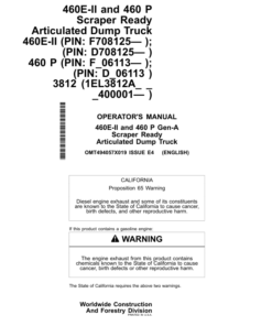John Deere 460E-II, 460 P Articulated Dump Trucks Operator's Manuals (OMT494057X019)