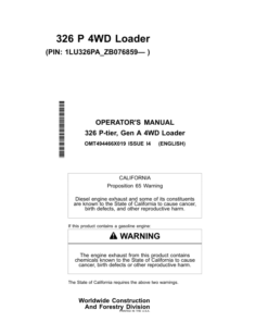 John Deere 326 P Loaders Operator's Manuals (OMT494466X019)