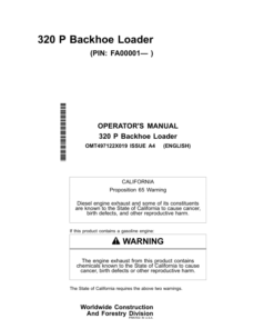 John Deere 320 P Backhoe Loaders Operator's Manuals (OMT497122X019)