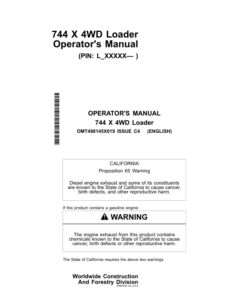 John Deere 744 X Loaders Operator's Manuals (OMT498145X019)