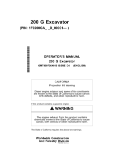 John Deere 200 G Excavators Operator's Manuals (OMT499736X019)