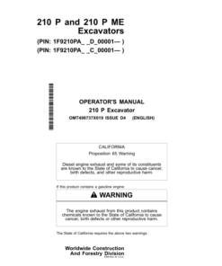 John Deere 210 P Excavators Operator's Manuals (OMT499737X019)